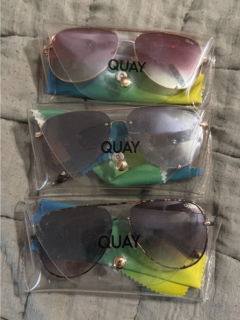 Quay Australia Gradient Pink & Silver Aviator Sunglasses Trio